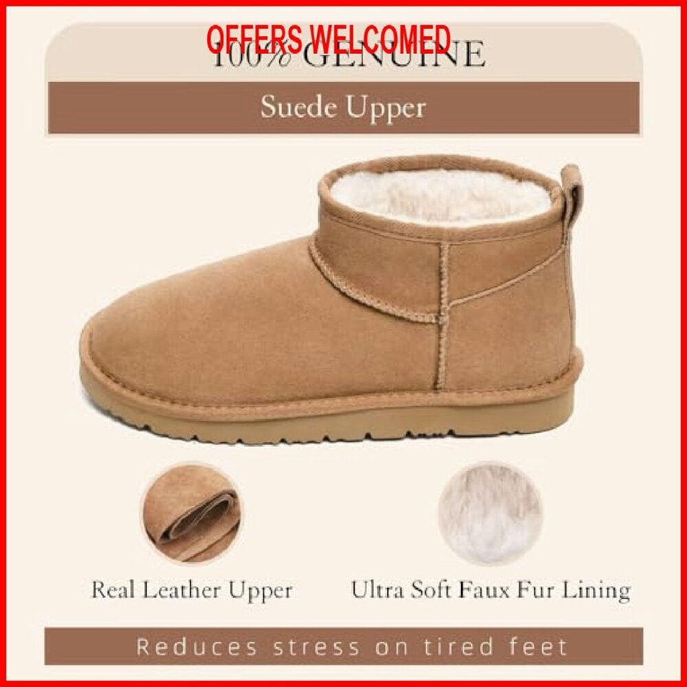 Genuine Suede Ankle Boots Women's Winter Snow Boots Fur Lined Cozy - Picture 3 of 8